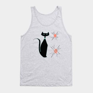 Retro Kitty Sitting next to Textured Starbursts Tank Top